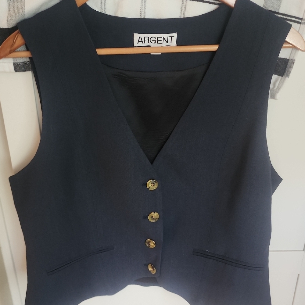 Argent Navy Slim Blue Vest with Gold Buttons